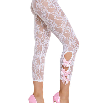 White Floral Lace Capri Tights