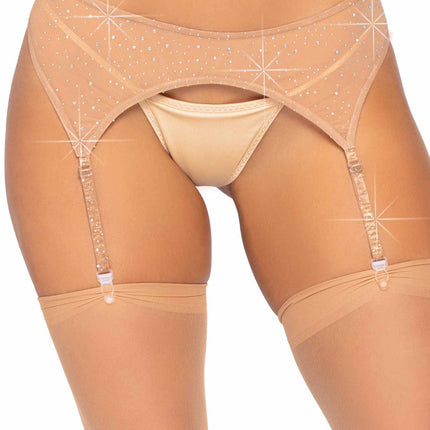 Roxy Rhinestone Garter Belt- nude, front view