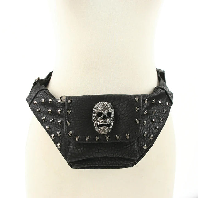 STUDDED SKULL FANNY PACK BAG- Front View