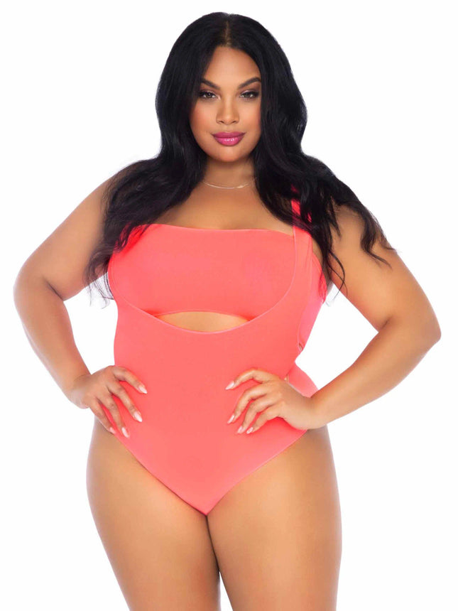 Tongue Tied Plus Bodysuit Set- coral, front view