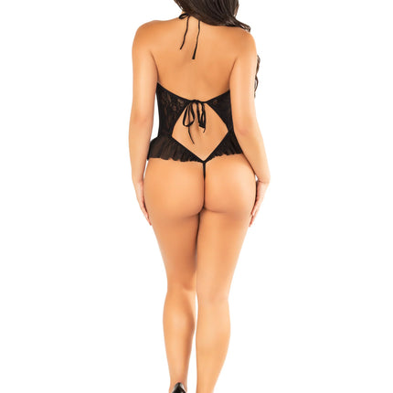 Black Floral Lace Halter Teddy