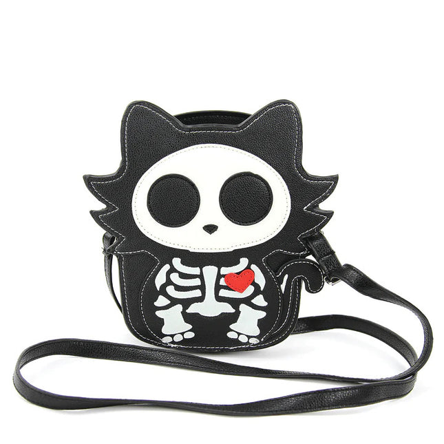 GLOW SUGAR SKULL CAT CROSSBODY BAG- Front View