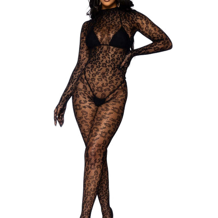 Leopard Net Gloved Bodysuit OS