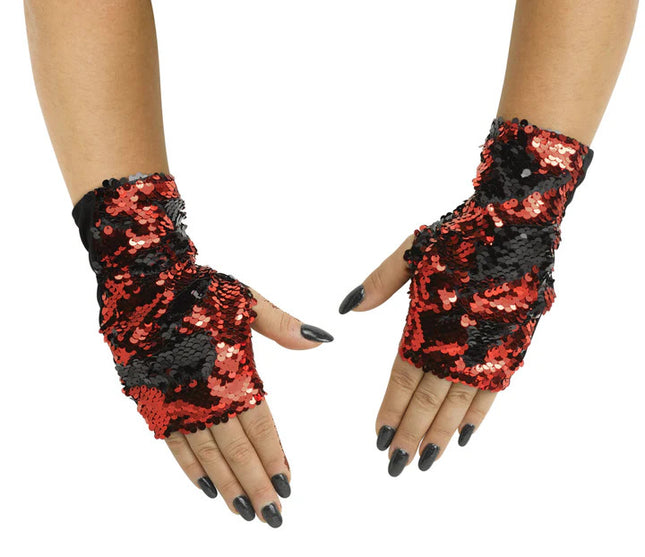 Flip Sequin Mitts- red/ black