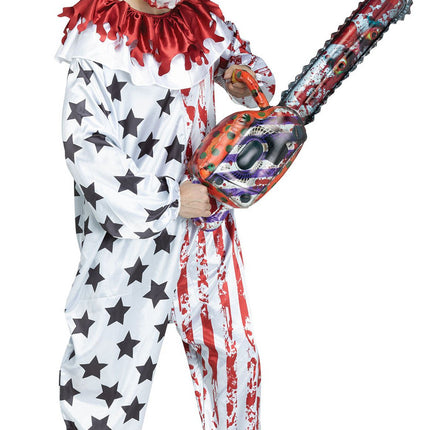 Killer Clown Inflatable Weapons- saw, held by model