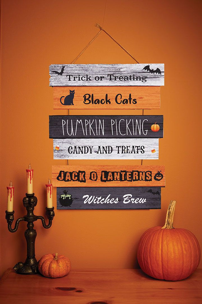 Halloween Greeting Signs- friendly, on wall