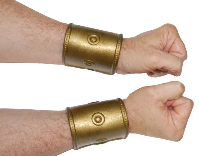 Flexible gold-colored plastic cuffs with elastic for a comfortable adjustable fit