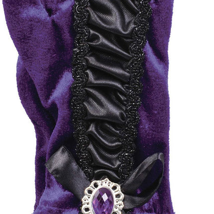 Velour Coffin Glovelets- purple, on packaging