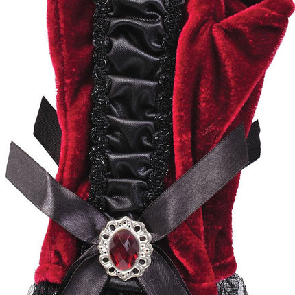 Velour Coffin Glovelets- red, on packaging