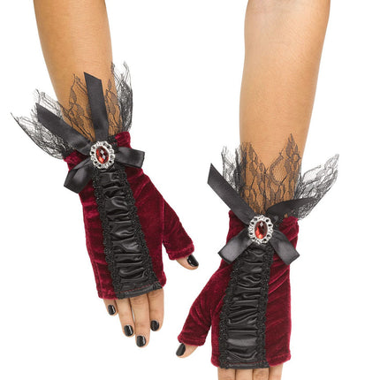 Velour Coffin Glovelets- red