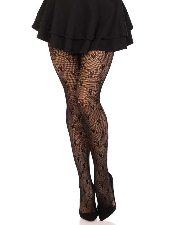 Valentina Heart Net Tights- black, front view