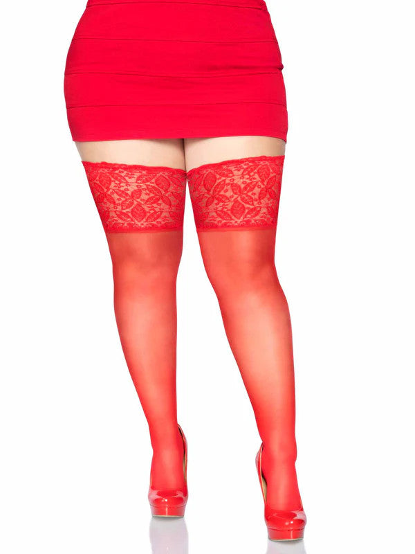 Plus Clara Thigh High Stockings- red