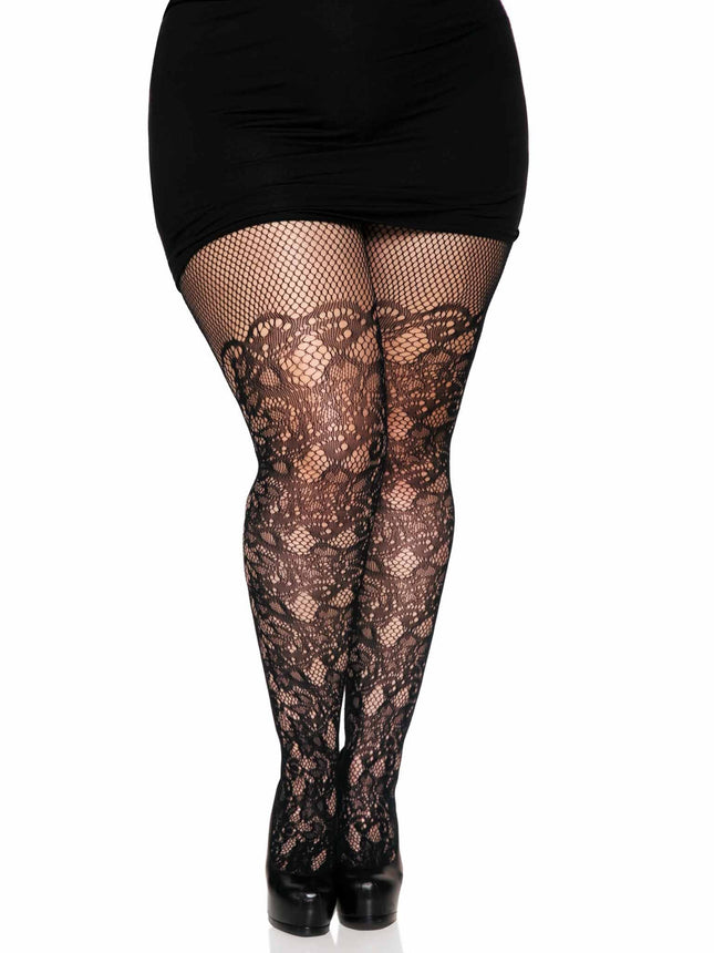 Drew Floral Vine Fishnet Tights- front view