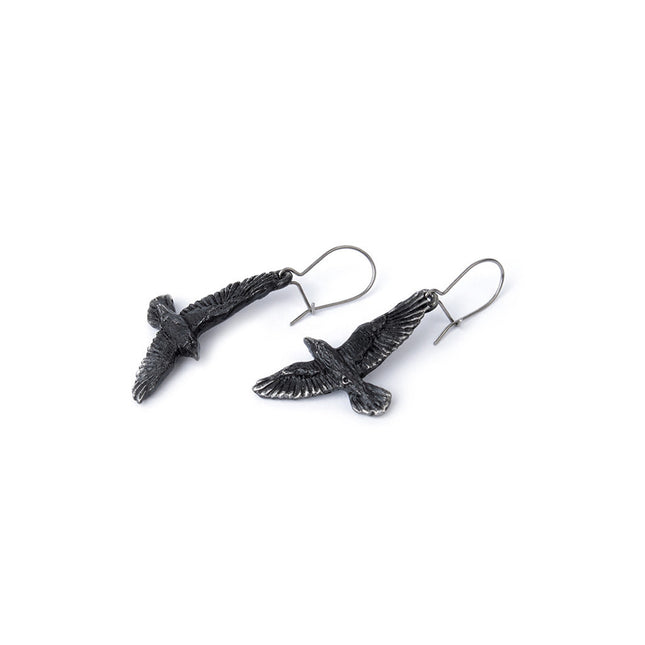 Black Raven Earrings- angled view
