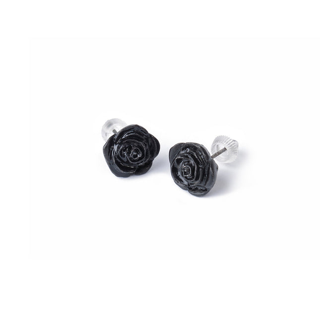Black Rose Stud Earrings- angled view