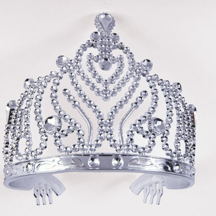 Beautiful silver plastic tiara with combs. Child size.
