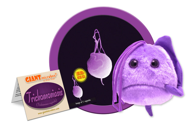 Trichomoniasis plushie with informational tag