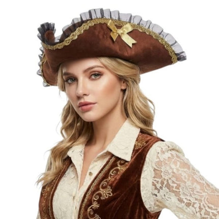 Pirate Gold Trim Tricorn Hat
