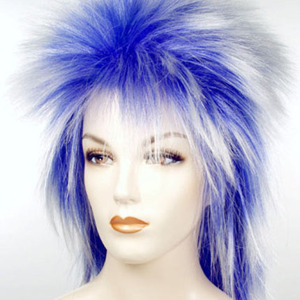 Adult punk fright wig blue roots with white tips