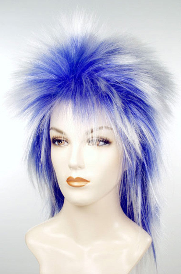 Adult punk fright wig blue roots with white tips