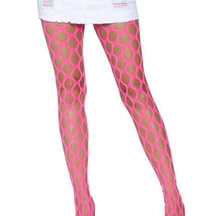 Ivy Pothole Net Tights- neon pink