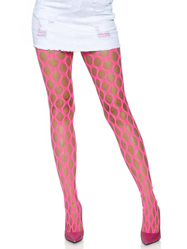 Ivy Pothole Net Tights- neon pink