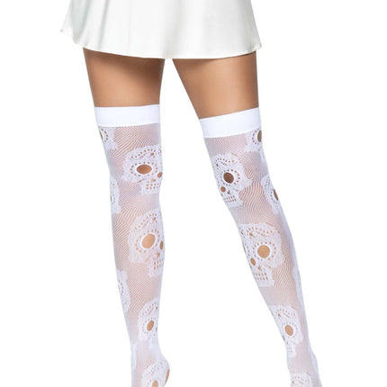 Sugar Skull Net Thigh Highs- white, no shoes