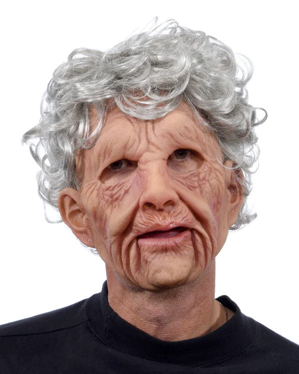 Superosft Old Woman Mask- front view, mouth open