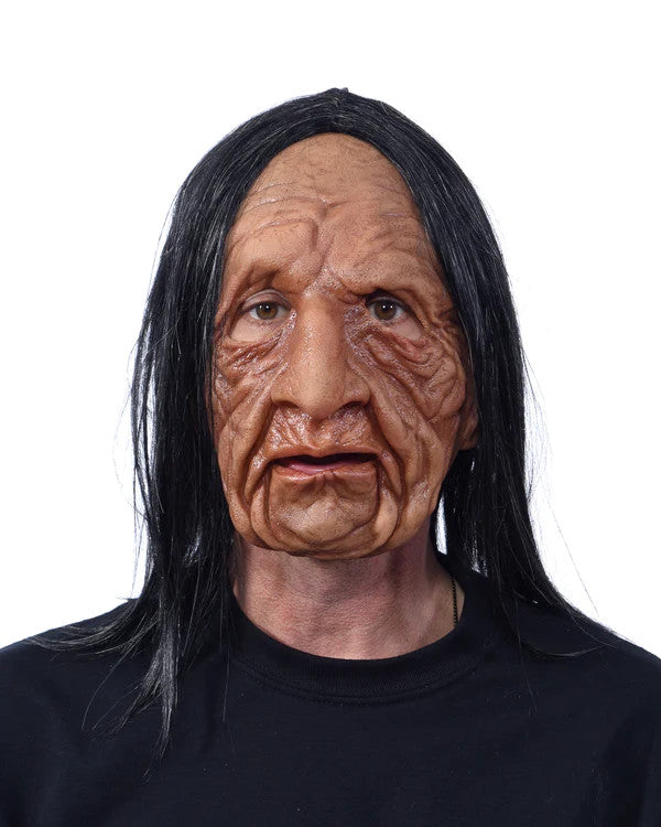 Roadie Old Man Hippie Mask- front view, mouth open