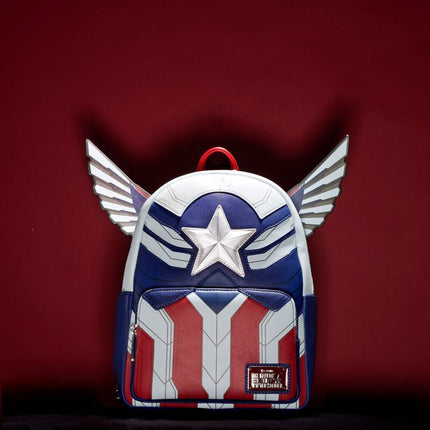Marvel Falcon Captain America Cosplay Mini Backpack- on red background