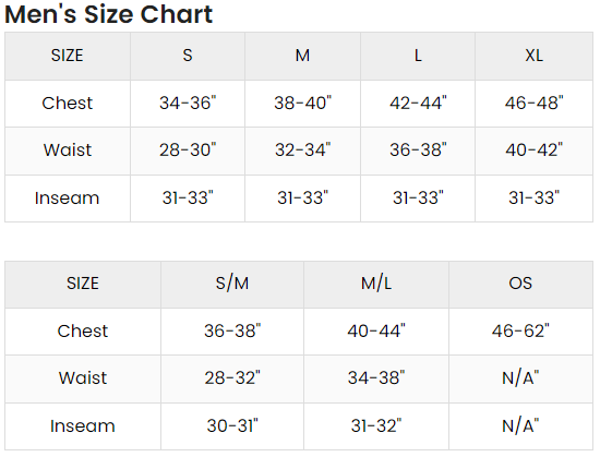 Men's Referee Costume- size chart