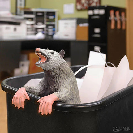 Office Possum- on trash can