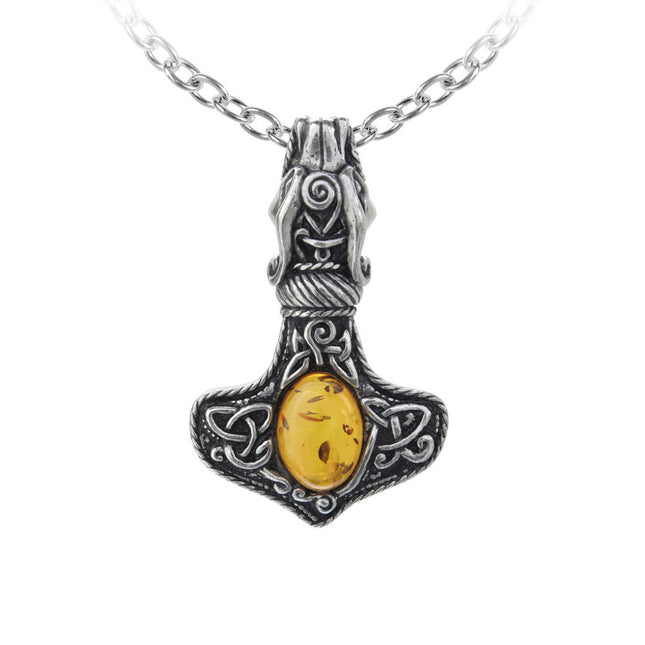 Amber Dragon Thorhammer Pendant- close up