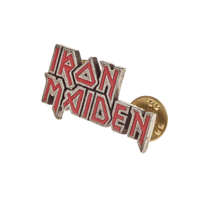 Iron Maiden Logo Pin- angled view