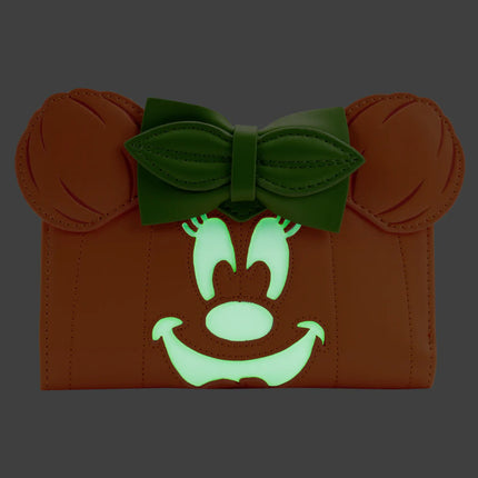 Minnie Mouse Pumpkin Glow In The Dark Flap Wallet- glowing front view