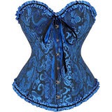 Blue Satin Classic Sweetheart Brocade Overbust Corset