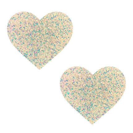 Pasties Heart White Iridescent Glitter