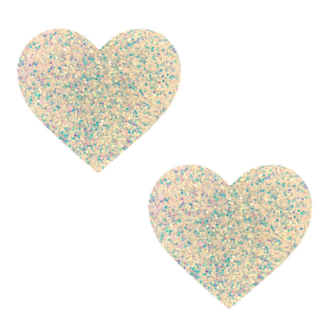 Pasties Heart White Iridescent Glitter