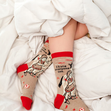 I Hate Everyone Too Crew Socks- worn by model