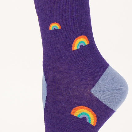 Shitting Rainbows Crew Socks- single sock left side view