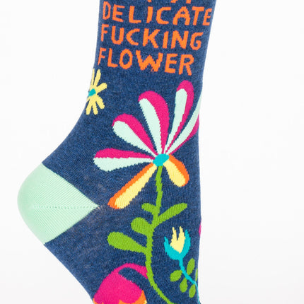 Delicate Fucking Flower Crew Socks- single sock right side view