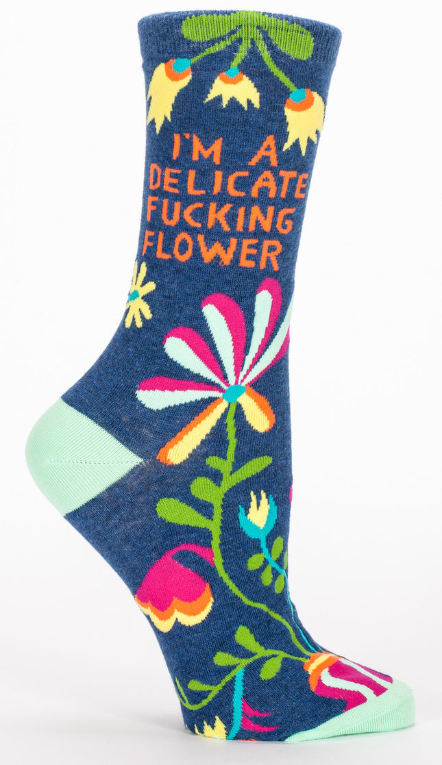 Delicate Fucking Flower Crew Socks- single sock right side view