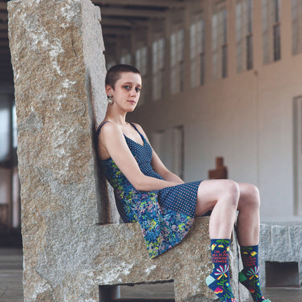 Delicate Fucking Flower Crew Socks- worn by model