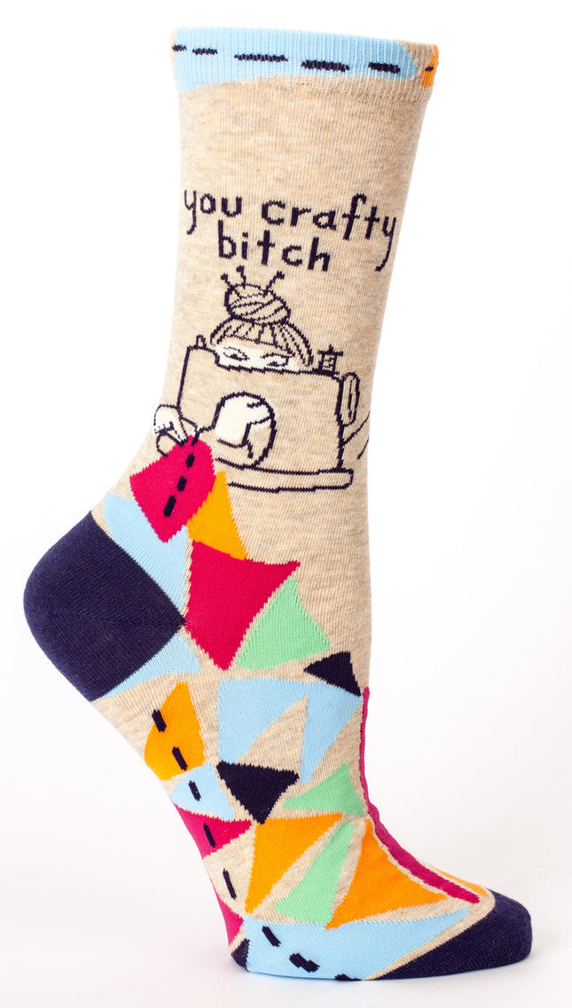 You Crafty Bitch Crew Socks- single sock right side view