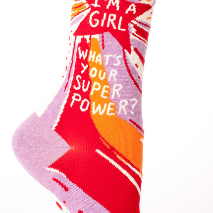 Superpower Crew Socks- single sock right side view