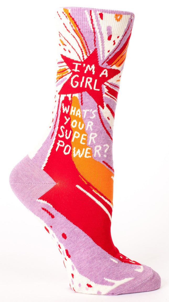 Superpower Crew Socks- single sock right side view