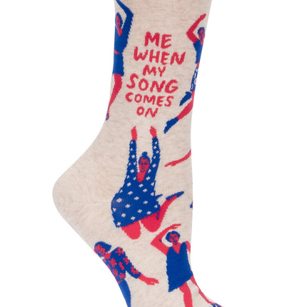 When My Song Comes On Crew Socks- single sock right side view