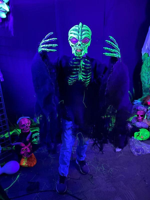 UV Down To Earth Alien Mask- worn with costume under black light