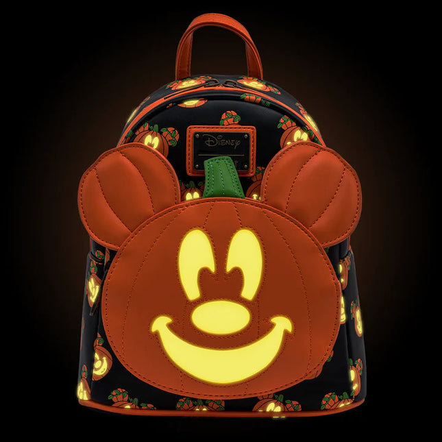 Mick-O-Lantern Glow In The Dark Mini Backpack- glow in the dark front view