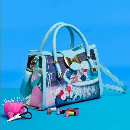 Cinderella Princess Scene Crossbody Bag- pictured with sewing supplies